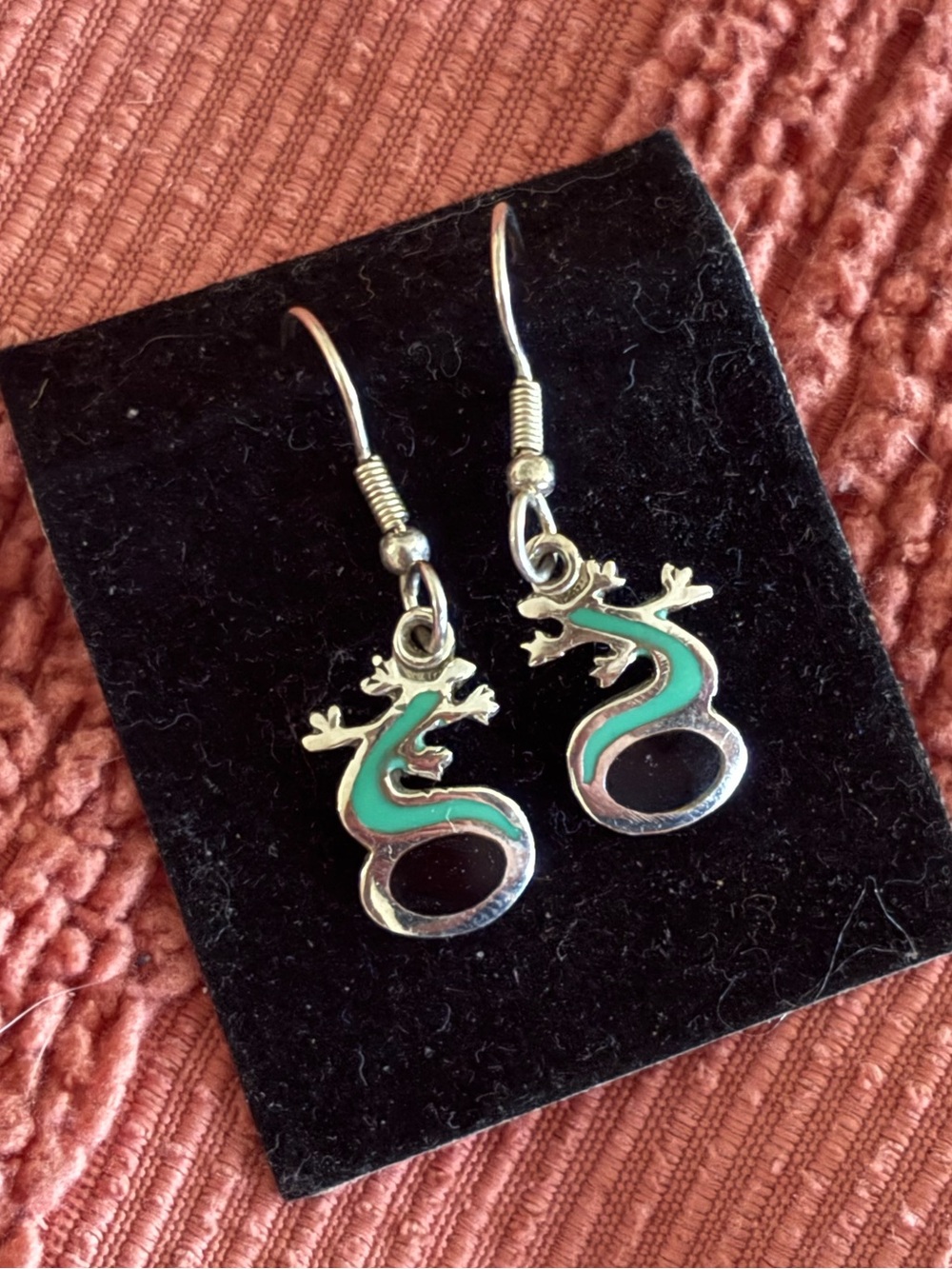 90’s Silver Dragon Drop Earrings with Teal Enamel